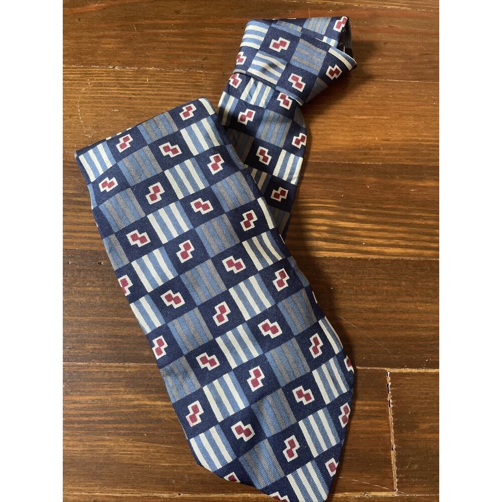Vintage Corvette Tie Necktie Checkered 100% Silk Blue Red Check Chevrolet Wide